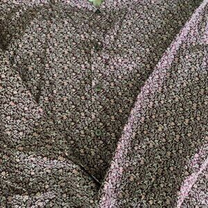 LLBean 3/4 sleeve, button-down shirt, burgundy vine print, size L
